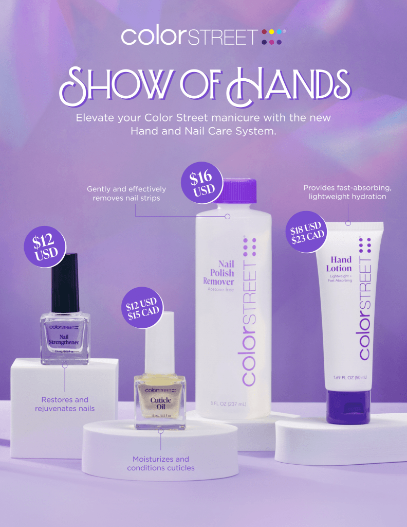 hand and nail care products with prices showing